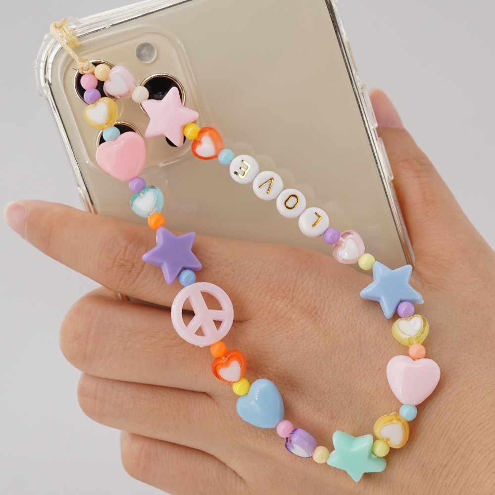 Beaded Phone Charm Smiley Face Bead Phone Lanyard Wrist Strap Fruit Star  Pearl Rainbow Color Decoration Accessories Y2k Acrylic Beaded Phone Chain  Str